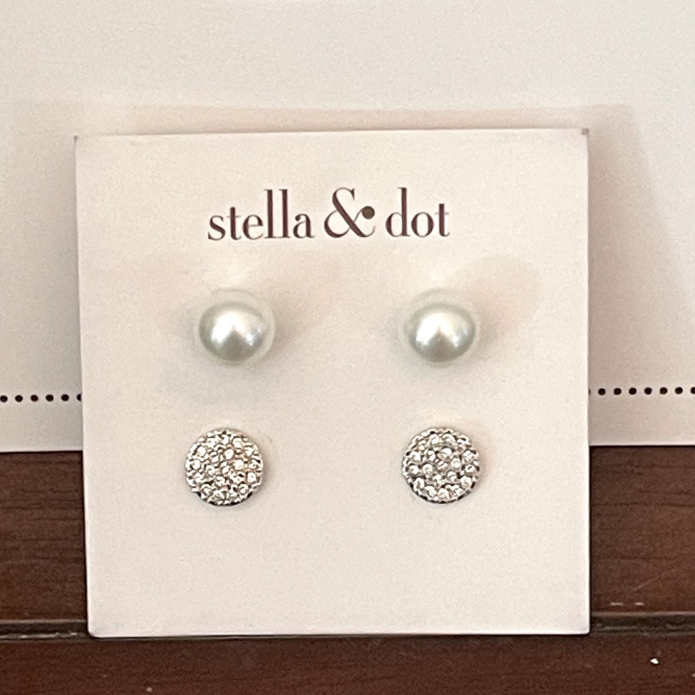 Pearl Studs and Rhinestoned Studs Earring Set